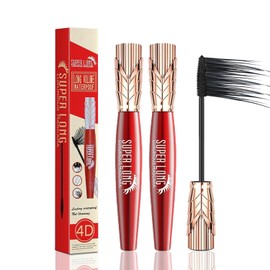 Super Long Mascara,Máscara 4d,Máscara Súper Larga,Máscara De Pestañas De Fibra De Seda 4d,Alargamiento (2PC)                                          