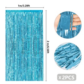 2pcs Tinsel Curtains, Foil Curtain 3.3ft *6.6ft Blue Party Decorations Background Streamers, Tinsel Curtain Backdrop Foils Fringe Curtains for Graduation Wedding Holiday Birthday Decoration