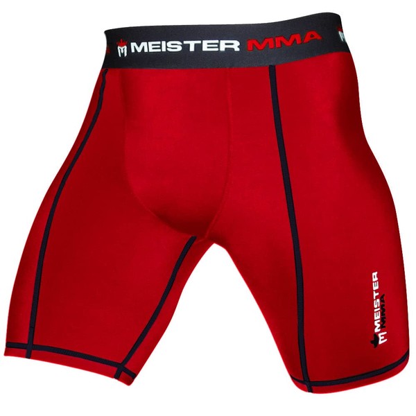 Meister MMA Compression Rush Fight Shorts w/Cup Pocket - Red - Medium (32-33)