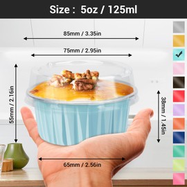 EUSOAR Aluminum Cups with Lids, 50pcs 5oz 125ml Foil Cupcake Baking Cups, Muffin Liners Cups with Lids, Disposable Foil Ramekins Pans, Aluminum Foil Cupcake Holders