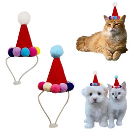SIOTMERA Dog Santa Hat, 2Count Adjustable Dog Christmas Costume with Colorful Pompoms, Mini Santa Hat Pet Headwear for Cats and Dogs Blue and White (1 White 1 Blue)