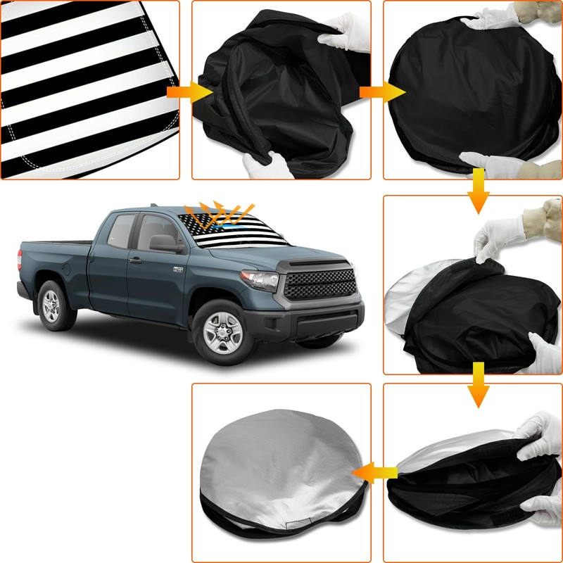 D-Lumina Winshield Sun Shade with USA Flag for 2007-2021 to-yota