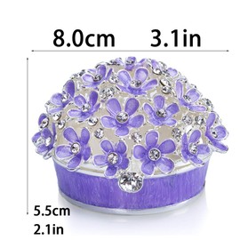 YU FENG Purple Flowers Trinket Boxes Hinged Collectible Rhinestones Jeweled Enameled Forget Me Not Flower Jewelry Ring Holder Box for Women Girls