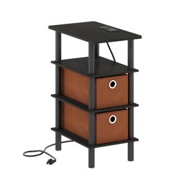 Furinno Turn-N-Tube 4-Tier Side Table, End Table, Nightstand with Bin Drawers, USB and Type-C Charging Port, Espresso/Black/Brown