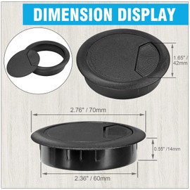 2-3/8" Spring Desk Grommet, JTemgle Plastic Cable Hole Cover Computer Table Cord Wire Organizer Caps Desktop Cord Management for Home Office TV Stands Tabletops - Black, 10 Pcs