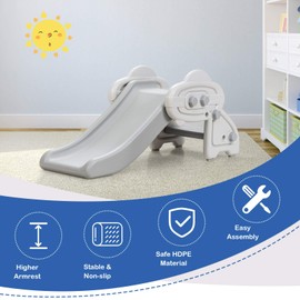 HOMGX Mini Toddler Slide, Kids Climber Slide Toy w/Non-Slip Pads, Freestanding Indoor Outdoor Small w/Widened Stairs & Smooth Edge, Ideal Gift for 6 Months - 3 Years Boy Girl (Gray) (TY327807)