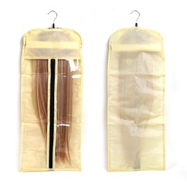 Buyoget Hair Extensions Holder with Storage Bag 2PCS Beige & Beige Wood Metal Hair Extension Hanger Holder for Styling Braiding Washing