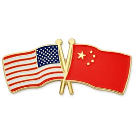 PinMart‘s USA and China Crossed Friendship Flag Enamel Lapel Pin - Country Flags Pins For Hats, Jackets, and Backpacks - 5 Pack