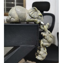 LSDZHK Elephant Shelf Figures, Mother Hanging 2 Babies Elephants Sitter Figures Elephant Sculpture Figure Decoration Set for Home Office