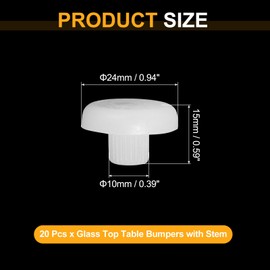 sourcing map Glass Top Table Bumpers with Stem, 20Pcs Rubber Grippers Anti Slip Pads for 10mm Hole, Furniture Pads Foot End Caps Covers Protectors for Chair, Cupboard (White)