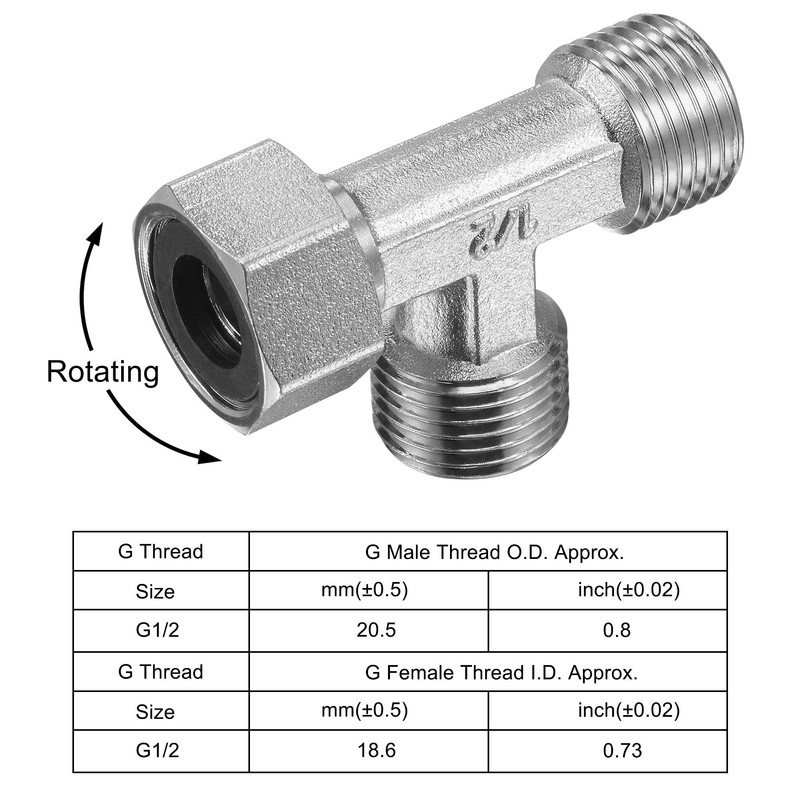 uxcell Pipe Fitting Tee G1/2 1 Female to 2 Male