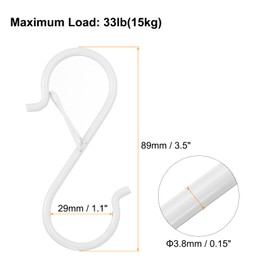 HARFINGTON 12pcs S Hooks 3.5 Inch S-Shaped Metal Hook Hanger with Safety Buckle for Hanging Plants Clothes Pots and Pans Kitchen Utensil Bags, White