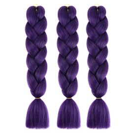 BALINGHAIR Braiding Hair Extensions Deep Purple Braids Hair Hot Water Setting (A34-3Packs)