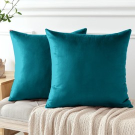 My home store Velvet Cushion Covers 45 x 45 cm- Christmas Decorative Square Throw Pillowcases – Turquoise Cushion Covers Set of 2 for Sofa Bedroom with Invisible Zipper 18" x 18"