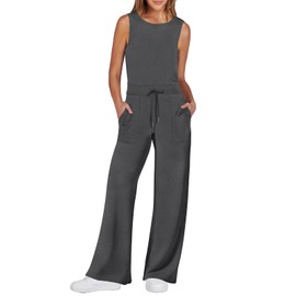 ANRABESS Womens Jumpsuits 2025 Summer Casual Dressy Romper Sleeveless Wide Leg Long Pants One Piece Outfits Vacation Clothes Grey Medium