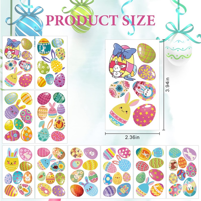 80+ Pieces Easter Egg Tattoos for Kids, 10 Sheets Easter