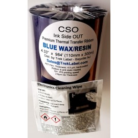Blue Ink Color Thermal Transfer 50/50 Wax Resin Ribbon 4.33" CSO 1"core for Zebra & Other Printers - Sold ONLY by Trek Label