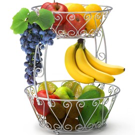 Simple Houseware 2-Tier Countertop Fruit Basket Bowl Storage, Chrome