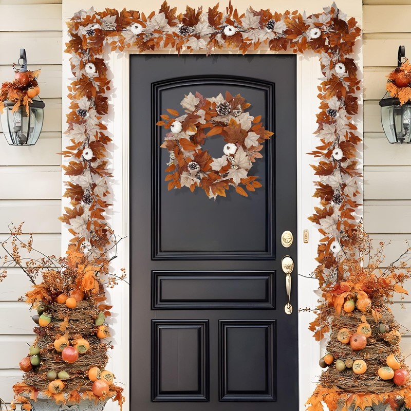 6 Ft Fall Garland with Lights, Thanksgiving Mantel Decor