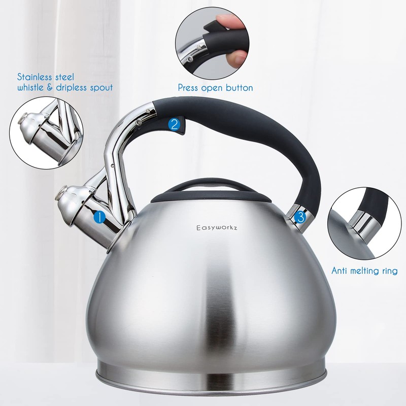 Easyworkz Whistling Stovetop Tea Kettle Food Grade Stainless Steel Hot