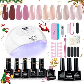 LKEnail Gel Nail Polish Kit with Professional UV Light , 6 Colors Classic Poular Gel Nail Kit Soak off Nail Polish Gel Set with Base Matte/Glossy Top Coat Nail Art Decorations Manicure Tools DIY Salon Christmas Gifts - Color: Cherry Blossom Frost-6 color