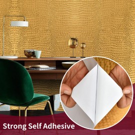 Cismmy Peel and Stick Wallpaper Gold Crocodile Wallpaper 15.7" X 118"