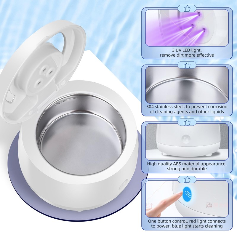 Ultrasonic Retainer Cleaner,Denture Cleaner Machine for Night Guard,Mouth Guards,Braces,Toothbrush Heads,Jewelry
