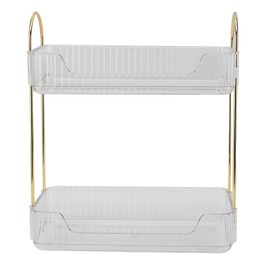Double Layer Makeup Stand Modern Light Luxury 2 Tier Makeup Shelf Organizer for Brushes Eyeshadow Lotions Lipstick Nail Polish Jewelry Transparent White
