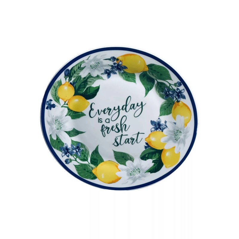 Royal Norfolk Lemon Floral Dinner Plate W/ Blue Rims, 8-in.