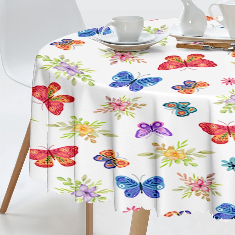 Round Tablecloth 150cm Butterfly Tablecloths Polyester Wipe Clean Table Cloth