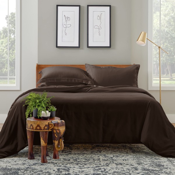 Cosy House Collection Luxury Duvet Cover Set 3-Piece - Blend of Rayon Derived from Bamboo - Ultra Soft Bedding - Zippered Comforter Protector, Includes 2 Pillow Shams (Full/Queen, Chocolate)