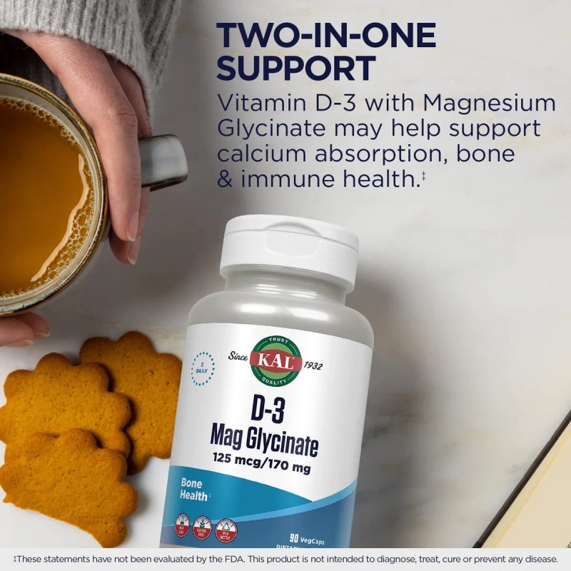 Kal Vitamina D3 Y Magnesio Glycinate Con Bioperine Vegcaps