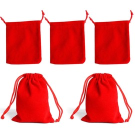 ZAAWUUT 5 Pieces Medium Velvet Drawstring Bags,Cloth Jewelry Pouches,Velvet Gift Bags for Wedding Party Favors DIY Craft (Red, 4.7x7.1 Inch)