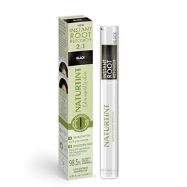 Naturtint Instant Root Retouch Temporary Grey Concealer for Hair, Roots and Eyebrows Practical and Comfortable thanks to the Brush 98.5% Natural Ingredients Black 10 ml