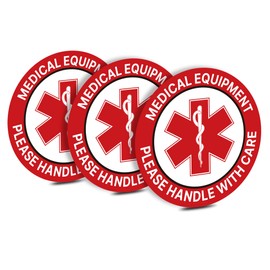 3PCS Medical Equipment Alert Luggage Sign Stickers, Waterproof Durable Fragile Medical Equipment Inside/Handle with Care Lables for Medical Supplies,Luggage, Cases, Boxes 3.9''X3.9''