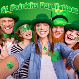 St Patricks Day Tattoos, 10 Sheets Shamrock Temporary Tattoos St. Patricks Day Celebration, Irish St Patricks Day Decorations Lucky Shamrock Face Stickers for Adult in Parades, Carnival, Party & More