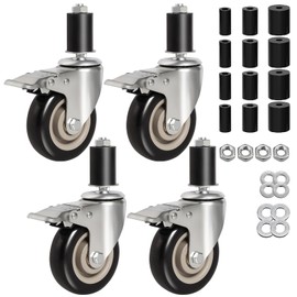4-Inch Heavy-Duty Expanding Stem Casters with Brake - Prep Table Casters Set of 4, Fit 7/8" to 1-5/8" ID Tube Pipe Legs for Stainless Steel Table, Equipment Stand, Carts, Shelving Racks