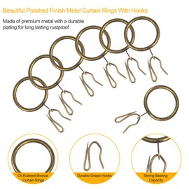 30 Pcs Metal Curtain Rings & Hooks, 30 mm Internal Diameter Decorative Curtain Hanging Rings for Rods (Green Bronze)