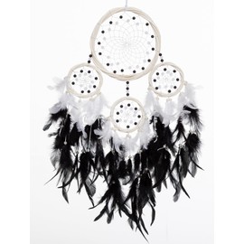 Large Rattan Dream Catchers - Black Rooster Feather with Luxury Pearl, Handmade Dreamcatcher for Bedroom, Dream Catcher for Girls, Dream Catchers for Boys, Dream Catcher Wall Decor