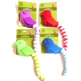 Greenbrier GKC Plush Furry Bird Cat Toy w Bell 12" Green Red Blue Purple ~ Choice - Blue