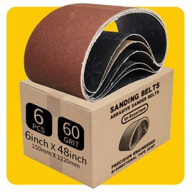 6 x 48 Inch 60 Grit Sanding Belt | Premium Aluminum Oxide Sanding Belt | Premium Sander Sandpaper – 6 Pack