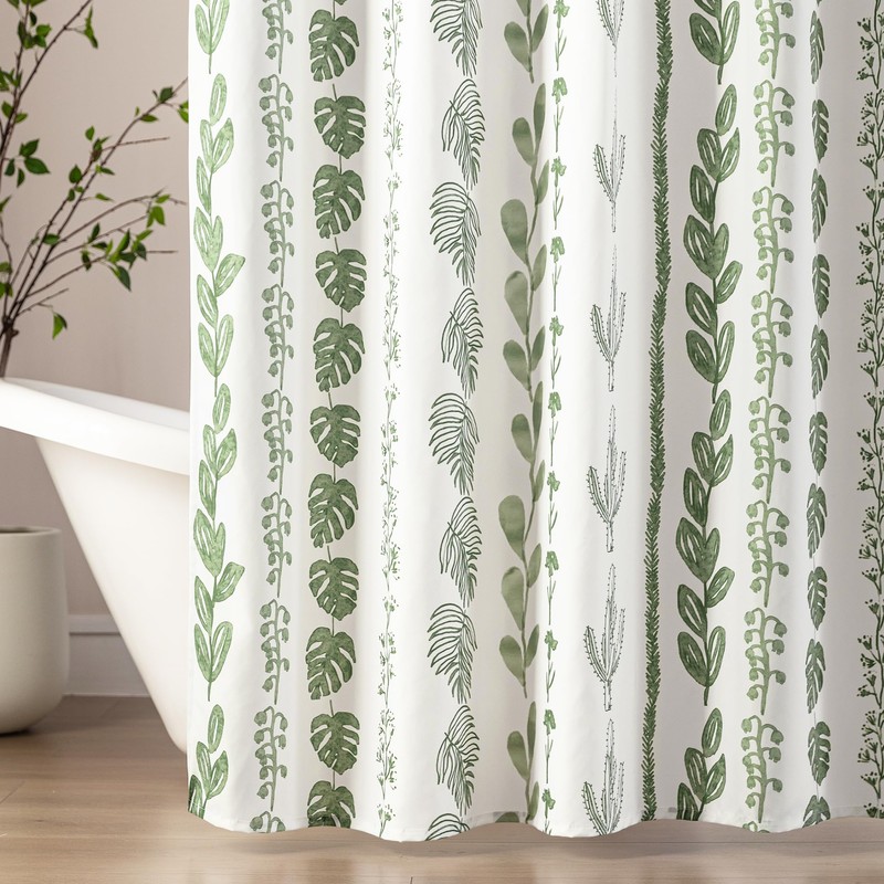 Sage Green Boho Shower Curtain,Modern White Light Green Neutral Farmhouse