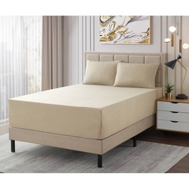 1 Piece Cotton Sheets Queen Size Extra Deep 21 Inch Pocket Solid Color Pattern Hotel Style One Toned Plain 1800 Thread Count Cotton | All Season Smooth Extra Soft Thick Wrinkle Free Beige Brown Taupe