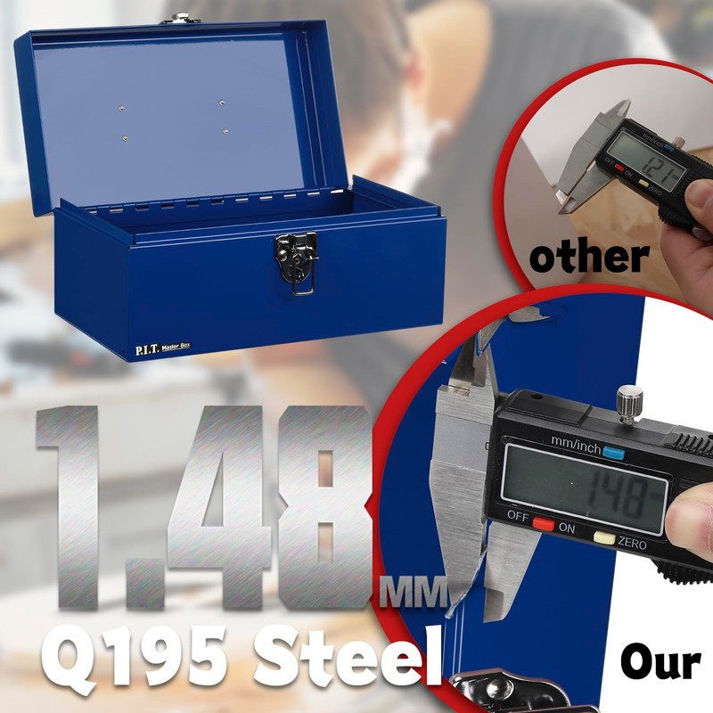 P.I.T. 12 Inch Tool Box,Portable Small Steel ToolBox with Metal