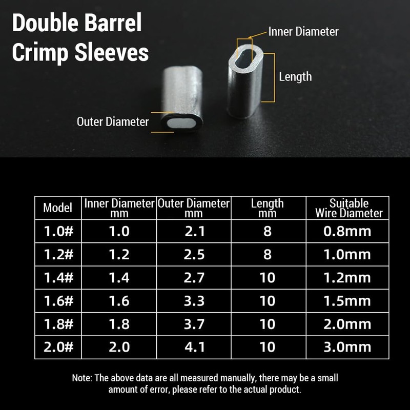 Mingzhe 200pcs Aluminum Crimp Sleeves Connector Kit 5 Sizes Double
