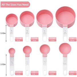 Juegos de 8 Cucharas Medidoras Set,Tazas y Cucharas Medidoras Acero Inoxidable,Herramientas de Medición grabado con Marcas Métricas para,Hornear, Dosificar, Medir Líquidos y Los Ingredientes (pink)