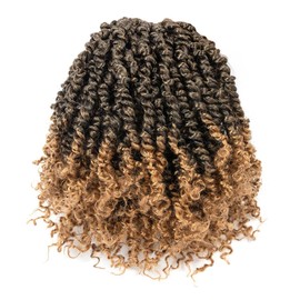 Pre-looped Crochet Hair 8 Inch 8 Packs Pretwisted Passion Twist Crochet Hair YDDM Passion Twist Braids Crochet Short Passion Twist Hair Pretwisted Hair Extension (8 Inches, T1B/27#)