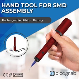 Rechargeable ESD Vacuum Pickup Tool for IC Component Placement and SMD Chip Rework, with 3 Suction Cups, 6 Interchangeable Nozzles, Aluminum Body, USB-C Port, and Up to 10 Hours of Battery Life