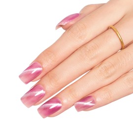 Cat Eye Press on Nails Medium Long Purple False Nails Glossy Design Artificial Nails Stick On Nails Tips Glue On Nails For Women