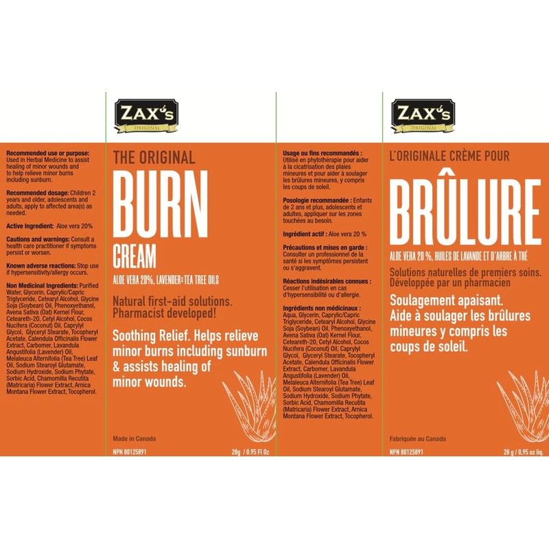 Zax's Original Burn Cream, Natural, Soothing, 6 Natural Ingredients, Heals